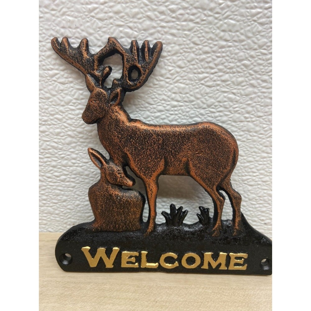 Vtg Cast Iron J.Dunbar Collection Western Wildlife Deer Welcome Sign